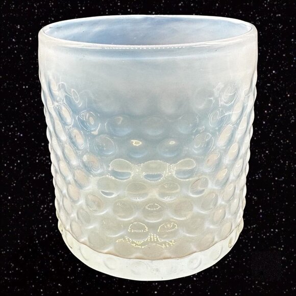 Glass White Opalescent Vase Utensil Holder Textured Glass 4.25”T 4”W - Picture 5 of 10